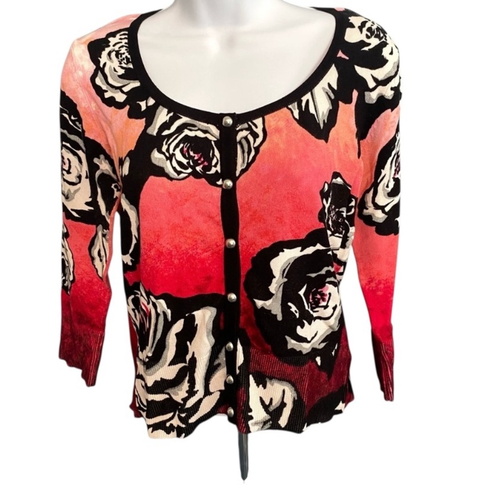 White House Black Market Ombre Floral Long Sleeve Snap Closure Cardigan Sz XS